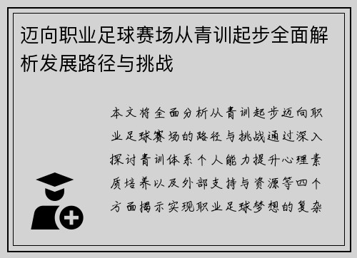 迈向职业足球赛场从青训起步全面解析发展路径与挑战